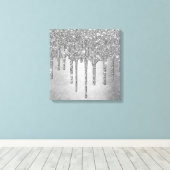 ドリップシルブリィグリッター |プラチナフェイクメタリック キャンバスプリント (インサイチュ (ウッドフロア))