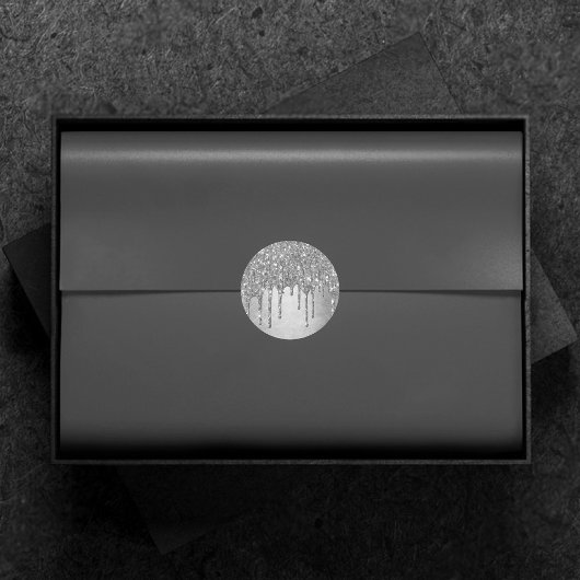 ドリップシルブリィグリッター |プラチナフェイクメタリック ラウンドシール