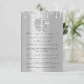 ドリップスグリッターベビーシャワー足シルバーグレーガールボーイ 招待状 (スタンド正面)