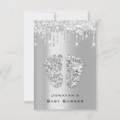 ドリップスグリッターベビーシャワー足シルバーグレーガールボーイ 招待状 (裏面)