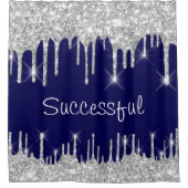 ドリップスグリッター効果ブルーネイビー勇気の成功 シャワーカーテン (正面)