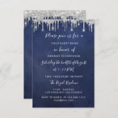 ドリップスシルバー紙クラフトブライダル結婚ズブルーネイビー 招待状 (正面/裏面)