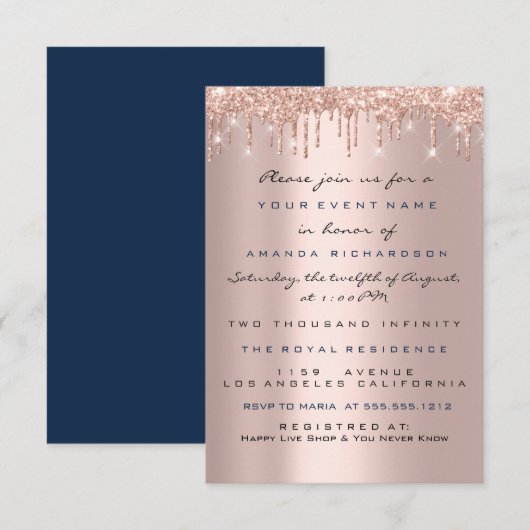 ドリップスバラネイビーブライダルシャワースウィート16th 招待状 (正面/裏面)