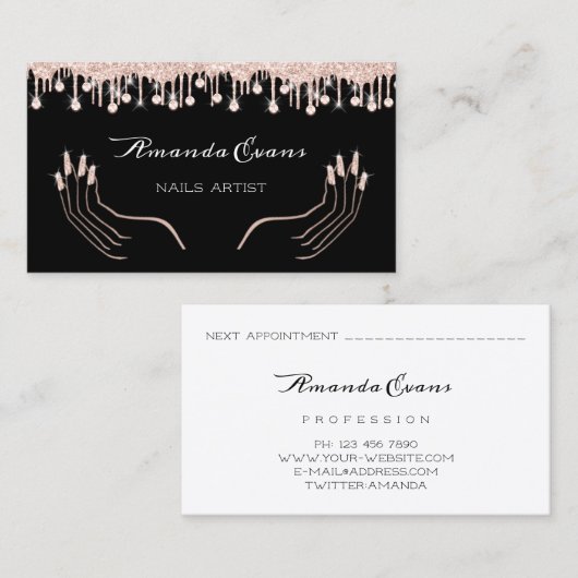 ドリップスバラマニキュア爪、 ネイルアーティストアポイントメント 予約カード (正面/裏面)
