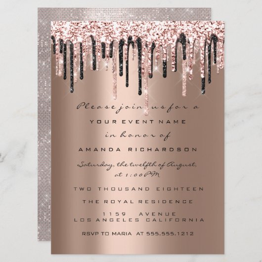 ドリップスバラ誕生日ブライダルシャワースウィート16クラシー 招待状 (正面/裏面)