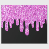 ドリップスパークルグリッターピンクブラック ラッピングペーパー (フラット)