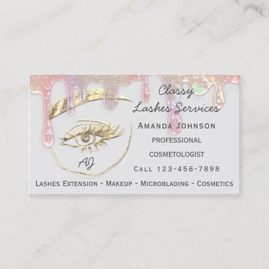 ドリップスラッシュメイクアップ爪、 ネイルMicrobladeロゴQr金ゴールド 名刺 (正面)