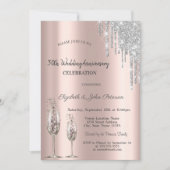 ドリップスワイングラスバラ結婚金ゴールド記念日 招待状 (正面)