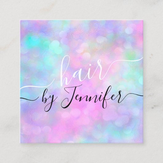 ドリップス6パンチ美容師メイクアップホログラフィック スクエア名刺 (正面)