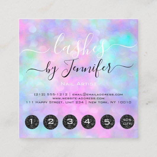 ドリップス6パンチ美容師メイクアップホログラフィック スクエア名刺 (裏面)