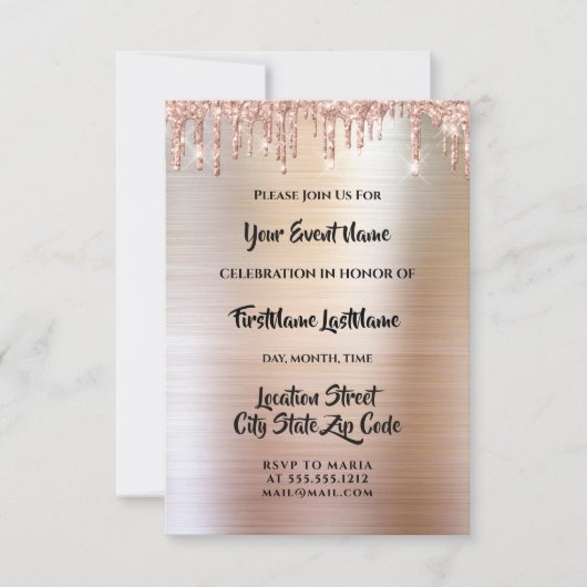 ドリップス グリッター ドリップス ローズ ブライダル ウェディング 招待状 (正面)