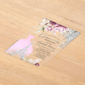 ドリップス,ドレス,エッフェルタワー薄紫バラキンセアニラ アクリル招待状 (レイダウン)