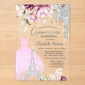 ドリップス,ドレス,エッフェルタワー薄紫バラキンセアニラ アクリル招待状 (正面)