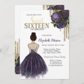 ドリップス、パープルドレス、バラスウィート16 招待状 (正面/裏面)