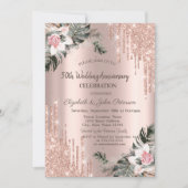 ドリップス、パームブランチ、ローズ ウェディング アニバーサリー 招待状 (正面)