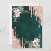 ドリップス、パーム葉バラ、グリーン結婚ズ記念日 招待状 (裏面)