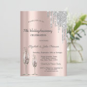 ドリップス ワイン グラス ローズ ゴールド 結婚記念日 招待状 (スタンド正面)