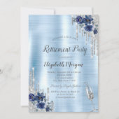 ドリップス、青い花ブルーメタリックリタイアメント 招待状 (正面)