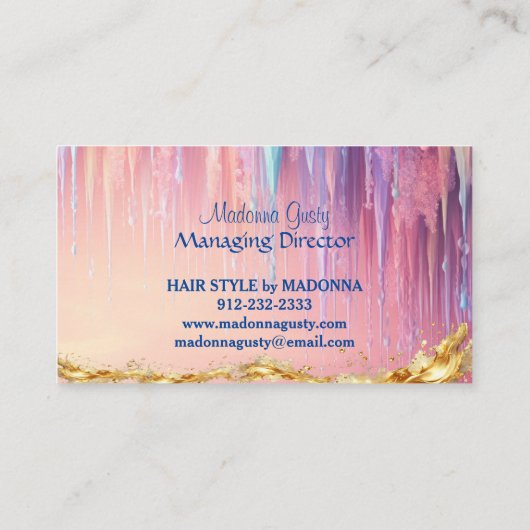 ドリップパステルピンク金ゴールドモノグラム美容師 名刺 (裏面)