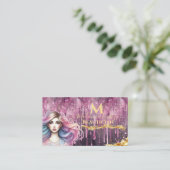 ドリップパステルマゼンタ金ゴールドモノグラムビューティシャン 名刺 (スタンド正面)