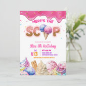 ドリップピンクアイスクリームガールバースデーパーティー 招待状 (スタンド正面)