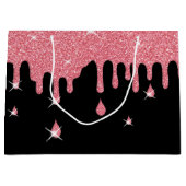 ドリップピンクグリッターエフェクト&スパークルガーリー ラージペーパーバッグ (正面)