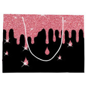 ドリップピンクグリッターエフェクト&スパークルガーリー ラージペーパーバッグ (裏面)