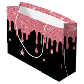 ドリップピンクグリッターエフェクト&スパークルガーリー ラージペーパーバッグ (裏面アングル)