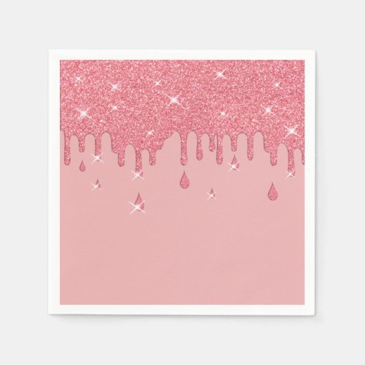 ドリップピンクグリッターエフェクト&スパークル スタンダードカクテルナプキン (正面)