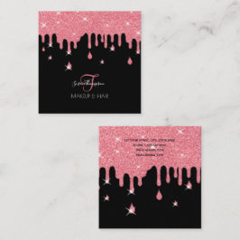 ドリップピンクグリッタースパークルメイクアップアーティストヘアサロン スクエア名刺