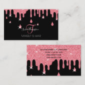 ドリップピンクグリッタースパークルメイクアップアーティストヘアサロン 名刺 (正面/裏面)