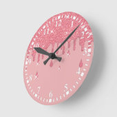 ドリップピンクグリッター効果のきらめき ラウンド壁時計 (傾斜)