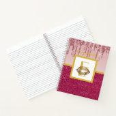 ドリップピンクローズ金ゴールドグリッターリップズモノグラムガール ノートブック (内部)