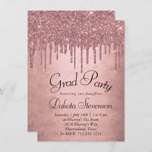 ドリップピーチグリッター |テラコッタ卒業 招待状 (正面/裏面)