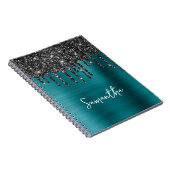 ドリップブラックグリッターブルーティール（緑がかった色）グラム名 ノートブック (右側)