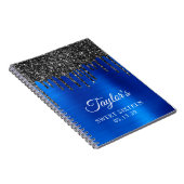 ドリップブラックグリッター王室のブルーSweet sixteen ノートブック (右側)