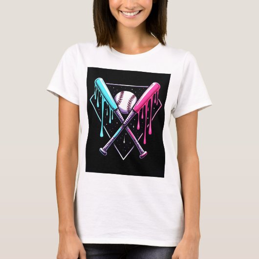 ドリップベースボールこうもり魔法 – ネオンスプラッシュホームプレート Tシャツ (正面)