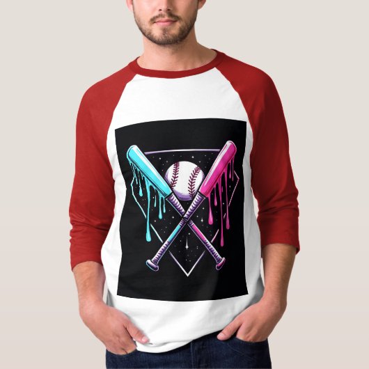 ドリップベースボールこうもり魔法 – ネオンスプラッシュホームプレート Tシャツ (正面)