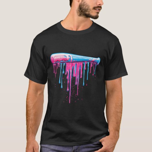 ドリップボーイズ付き野球男性へこうもり Tシャツ (正面)