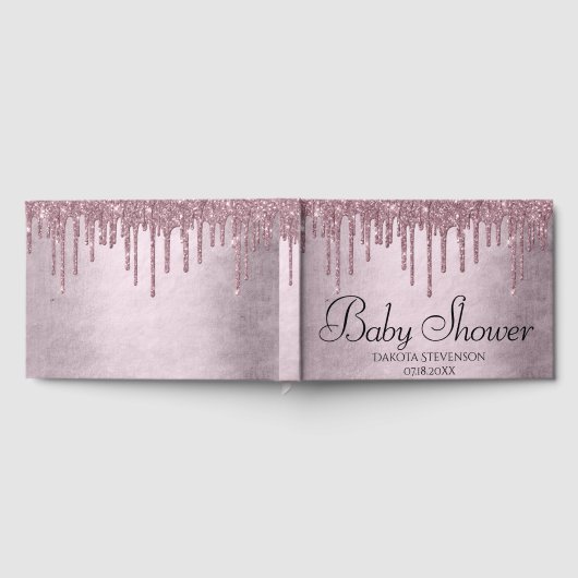 ドリップマウーブグリッター |ほこりっぽいピンクの赤ちゃんシャワー ゲストブック (全面)