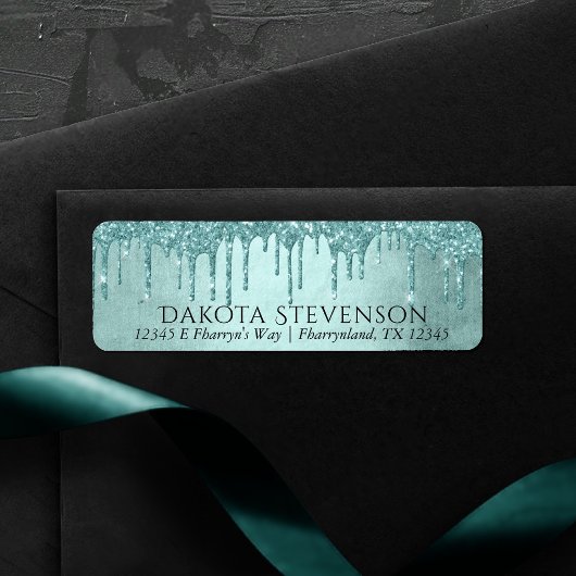 ドリップミントグリッター | アクアティール（緑がかった色）スパークルアドレス ラベル