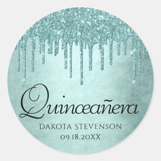 ドリップミントグリッター |アクアティール(緑がかった色)ポアキンセアニェラ ラウンドシール (正面)