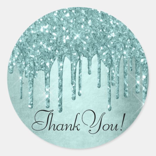 ドリップミントグリッター |アクアティール(緑がかった色)注ぎありがとう ラウンドシール (正面)