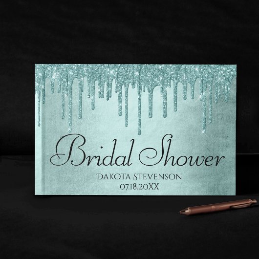 ドリップミントグリッター |アクアティール(緑がかった色)溶融シャワー ゲストブック