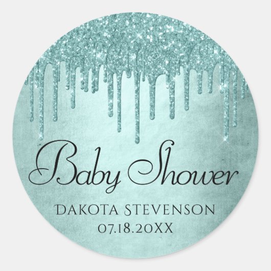 ドリップミントグリッター |アクアティール（緑がかった色）溶融シャワー ラウンドシール (正面)