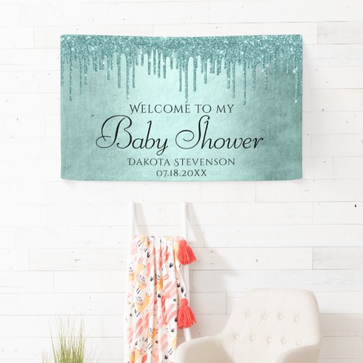 ドリップミントグリッター |アクアティール（緑がかった色）溶融シャワー 横断幕 (インサイチュ)