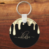 ドリップメタル金ゴールドモノグラムブラックエレガント キーホルダー (正面)