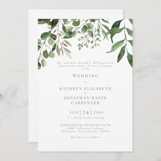 ドリップユーカリ金ゴールド文字結婚式招待状 招待状 (正面/裏面)