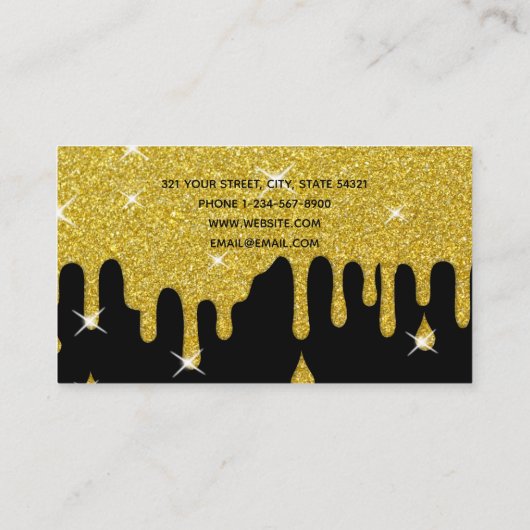 ドリップ金ゴールドグリッタースパークルメイクアップアーティストヘアサロン 名刺 (裏面)