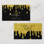 ドリップ金ゴールドグリッタースパークルメイクアップアーティストヘアサロン 名刺 (正面/裏面)